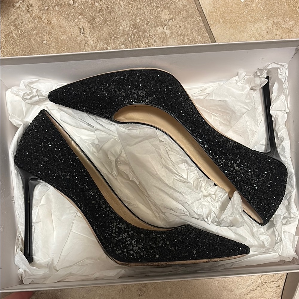 Jimmy Choo - Black Glitter Heels